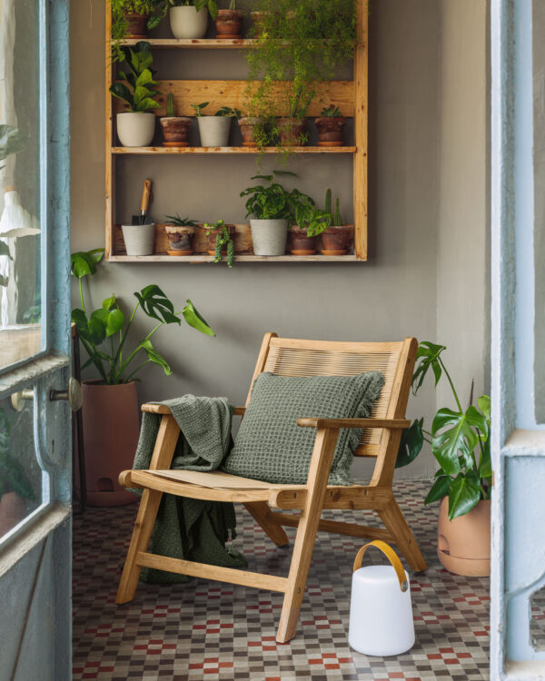 Lámpara de mesa exterior Dialma con asa marrón