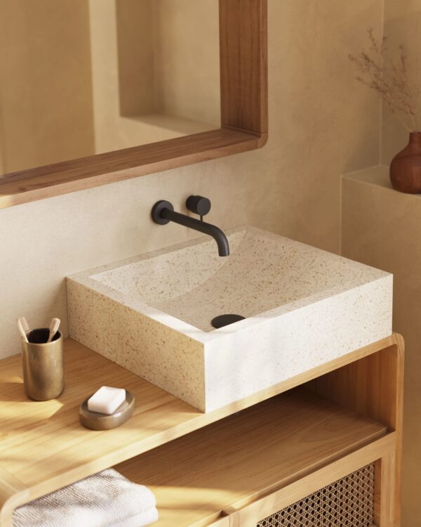 Lavabo encimera Delina de terrazo blanco 40 x 45 cm
