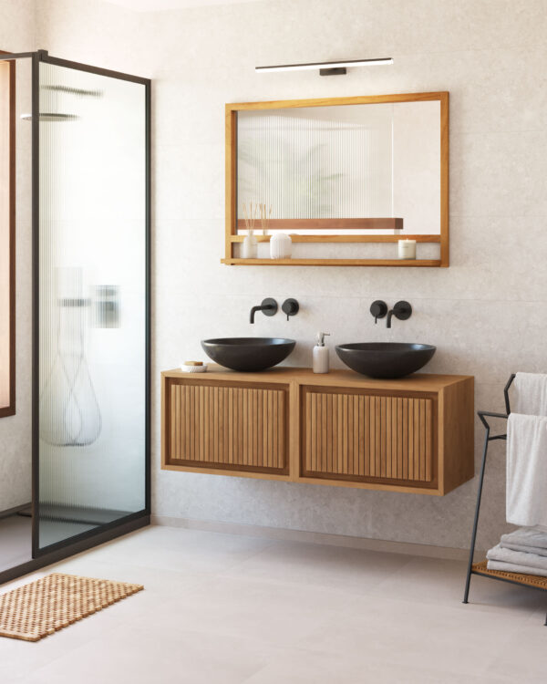 Alfombra de baño Azuray de madera maciza de teca 40 x 60 cm