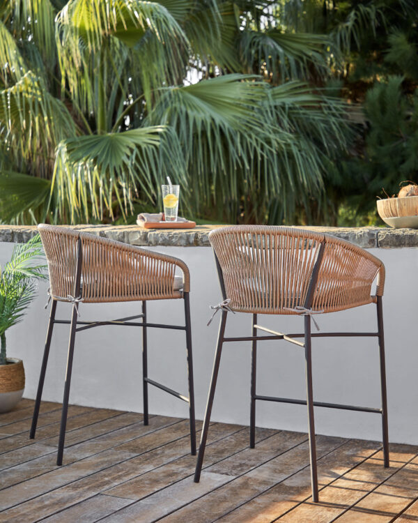 Taburete Yanet de cuerda beige y acero galvanizado altura 80 cm