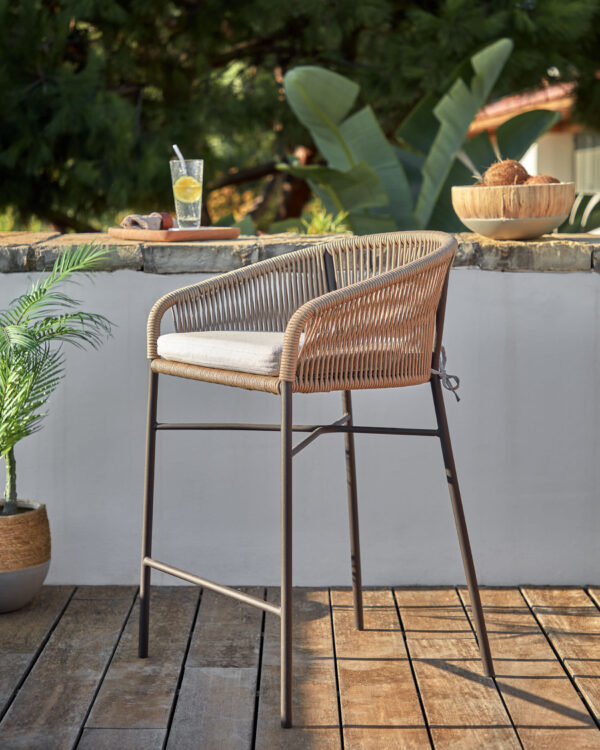 Taburete Yanet de cuerda beige y acero galvanizado altura 80 cm