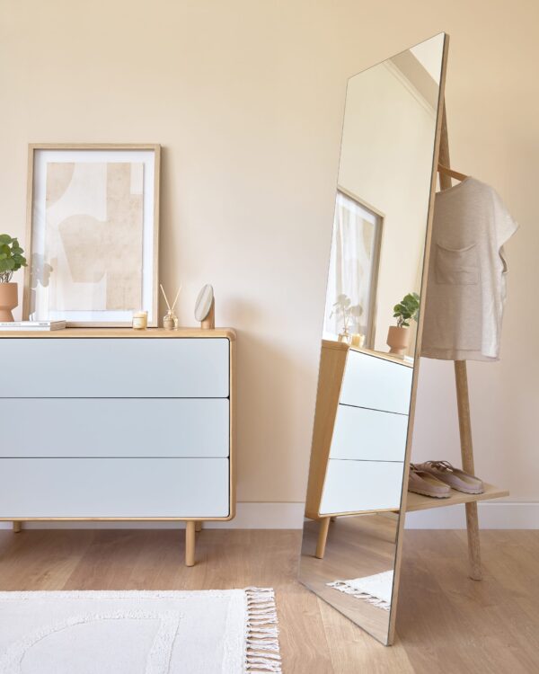 Espejo perchero de pie Keisy madera maciza abedul 45 x 160 cm