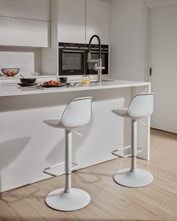 Taburete Orlando - T de poliuretano blanco y acero blanco mate 60-82 cm
