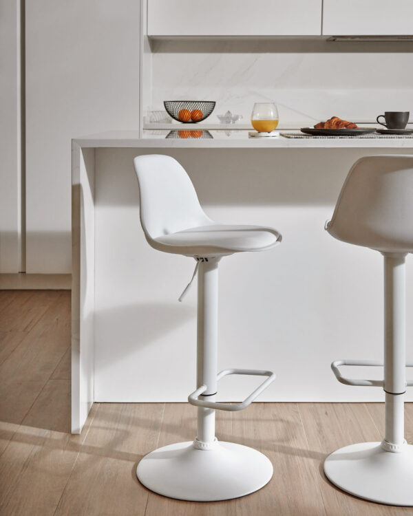 Taburete Orlando - T de poliuretano blanco y acero blanco mate 60-82 cm