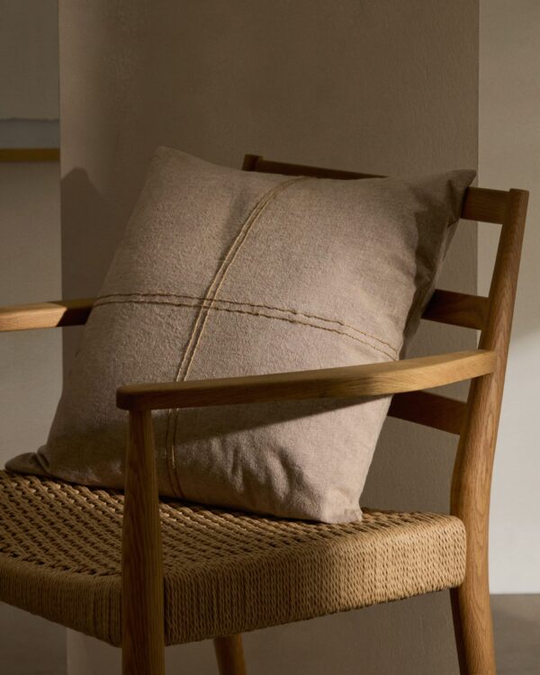 Funda de cojín Sulken de algodón beige con bordado beige 45 x 45 cm