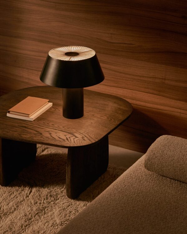 Lámpara de mesa Ancare de metal negro y cuerda beige