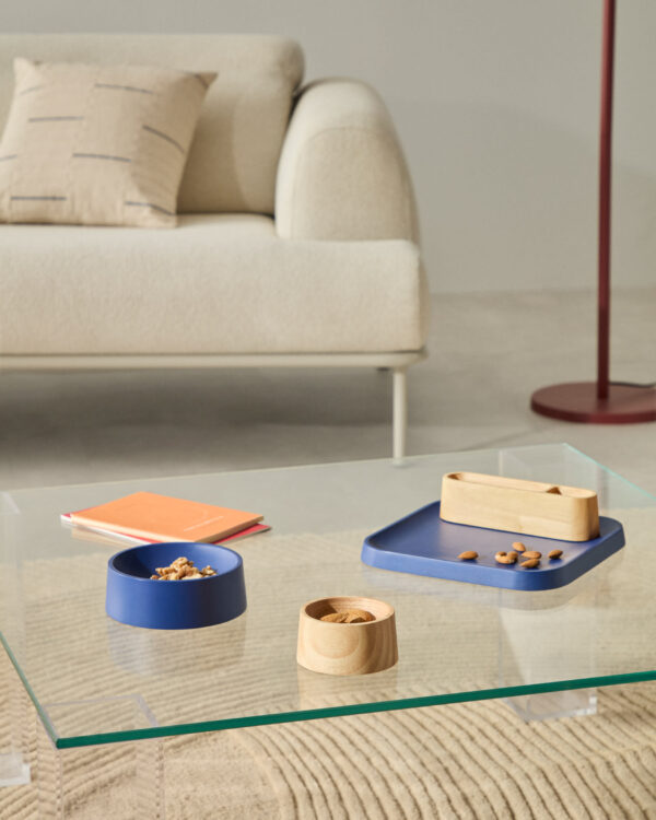 Set Bletz de platos para aperitivo de madera de acacia con acabado natural y azul FSC 100%