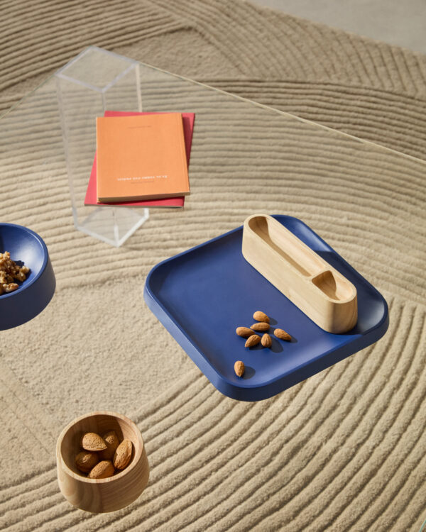 Set Bletz de platos para aperitivo de madera de acacia con acabado natural y azul FSC 100%