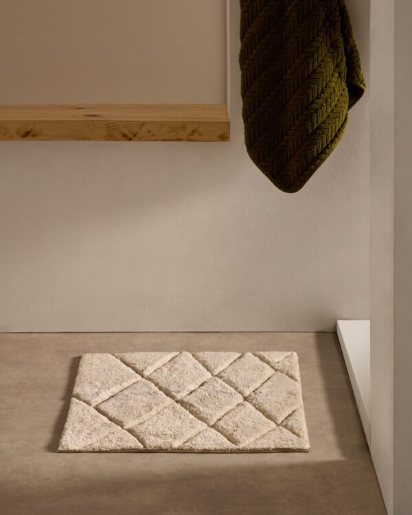 Alfombra de baño Nyana de algodón blanco 50 x 70 cm