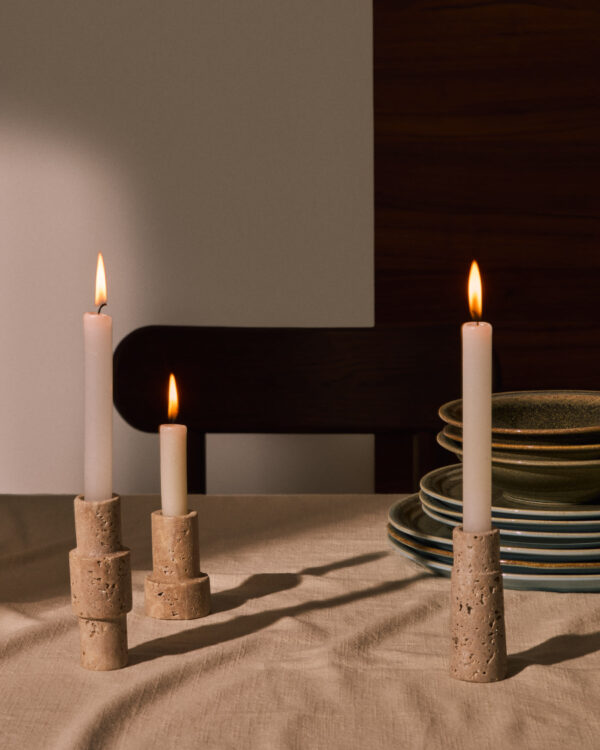 Set Majid de 3 candelabros de travertino beige