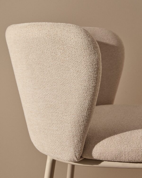 Taburete Ciselia de chenilla beige y acero beige altura 75 cm FSC Mix Credit