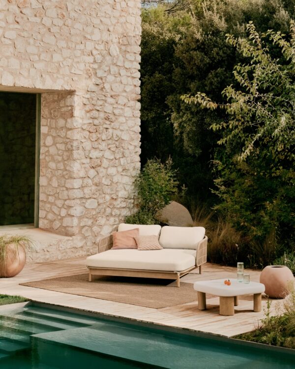 Tumbona doble Catalina de cuerda beige y madera maciza de acacia FSC 100%