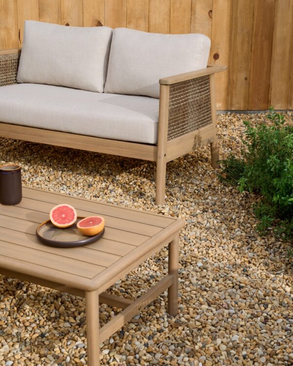 Set Alabe de sofá de 2 plazas, 2 sillones y mesa de centro de madera de acacia FSC 100%
