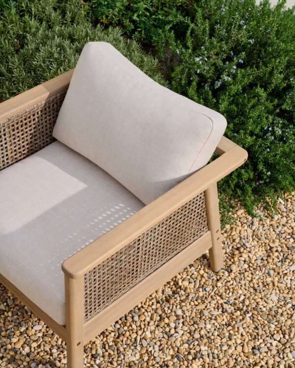 Set Alabe de sofá de 2 plazas, 2 sillones y mesa de centro de madera de acacia FSC 100%