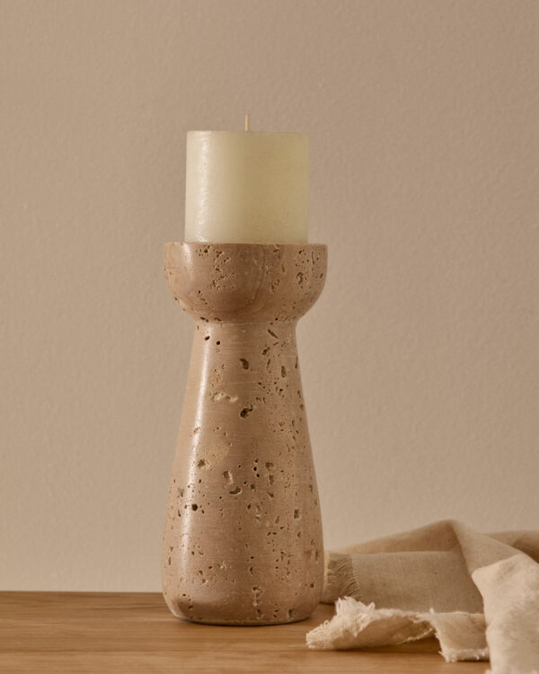 Candelabro pequeño Magan de travertino beige