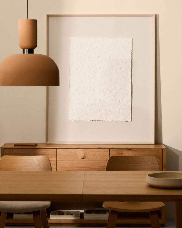 Cuadro abstracto Olvin de papel reciclado blanco con relieves hechos a mano 104 x 124 cm