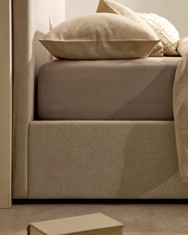 Cama con canapé abatible Nahiri chenilla beige para colchón de 150 x 200 cm