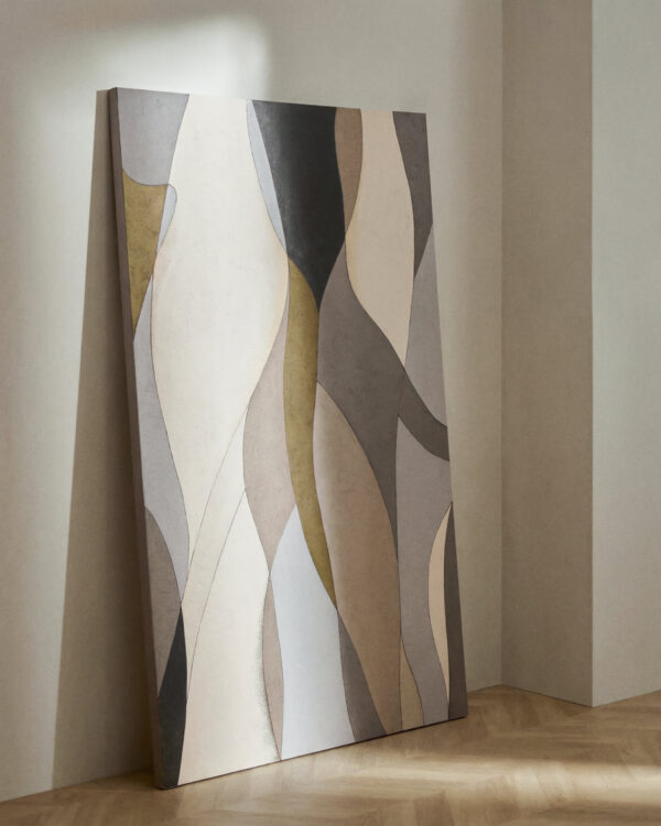Lienzo abstracto Marvilo gris y mostaza 120 x 200 cm