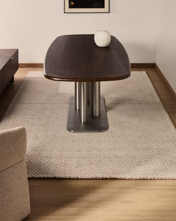 Alfombra Calira de lana jacquard trenzado beige 300 x 200 cm