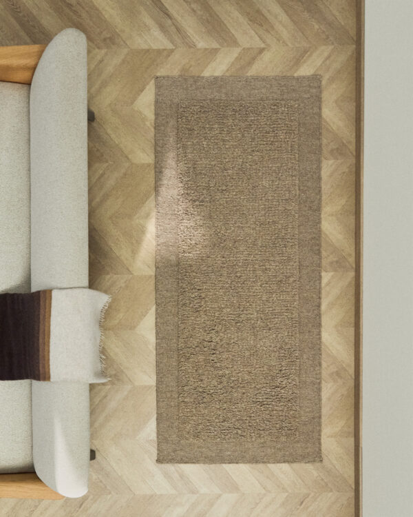 Alfombra pasillera Marely de lana beige 200 x 80 cm