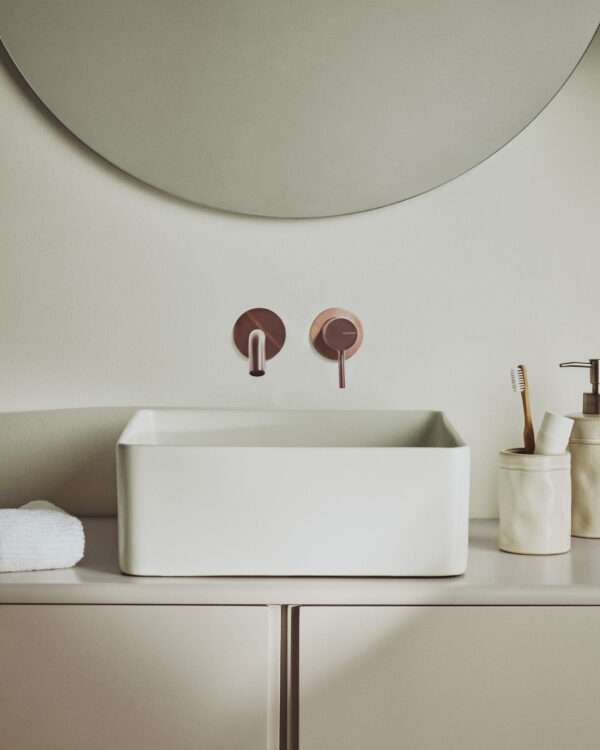 Lavabo encimera Ovara de cerámica blanco esmaltado 36,5 x 36,5 cm