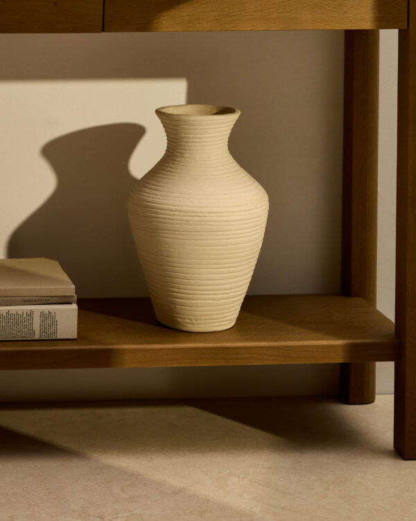 Jarrón Pria de papel maché beige 36 cm