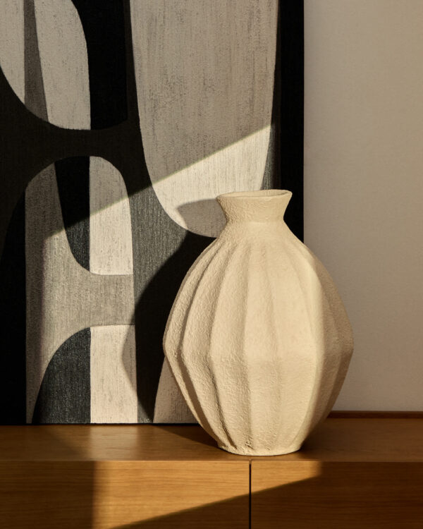 Jarrón Arquena de papel maché beige 46 cm