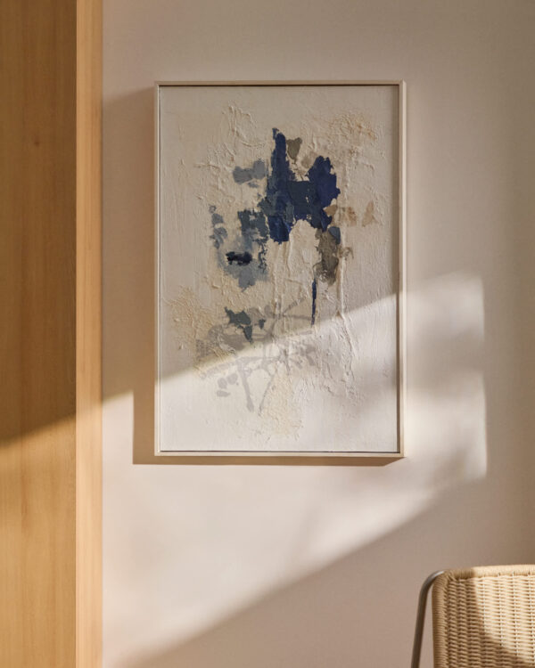 Cuadro abstracto Erale gris y azul pintado a mano 60 x 90 cm