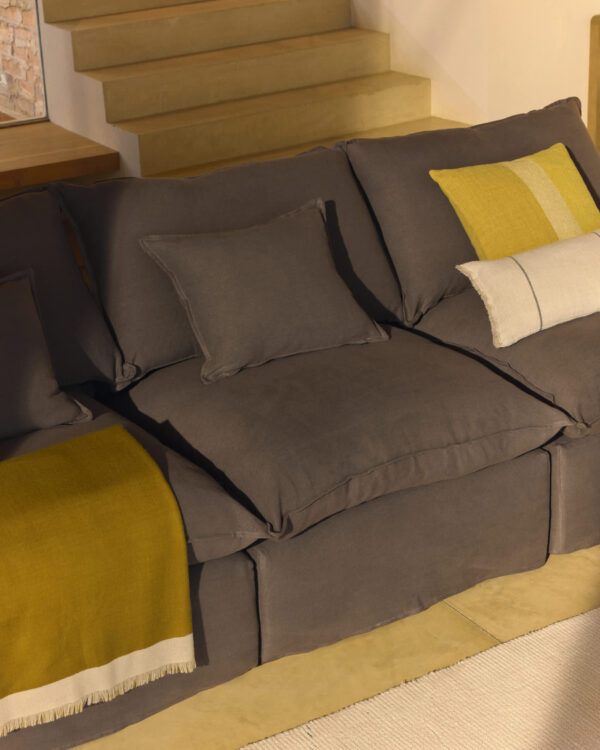 Manta Orlet de lana reversible mostaza y beige 130 x 170 cm