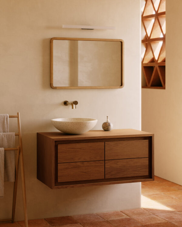Mueble de baño Kenta de madera maciza de teca con acabado natural 90 x 45 cm