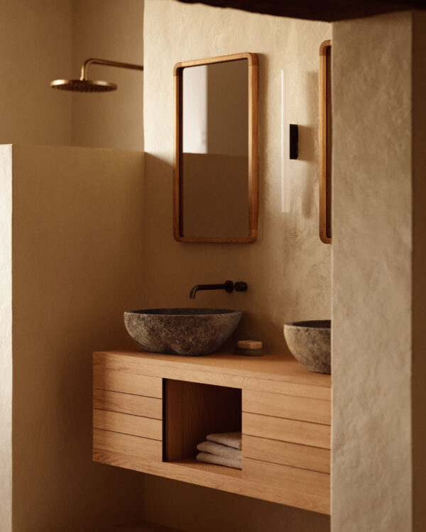 Mueble de baño Yenit de madera maciza de teca con acabado natural 120 x 45 cm