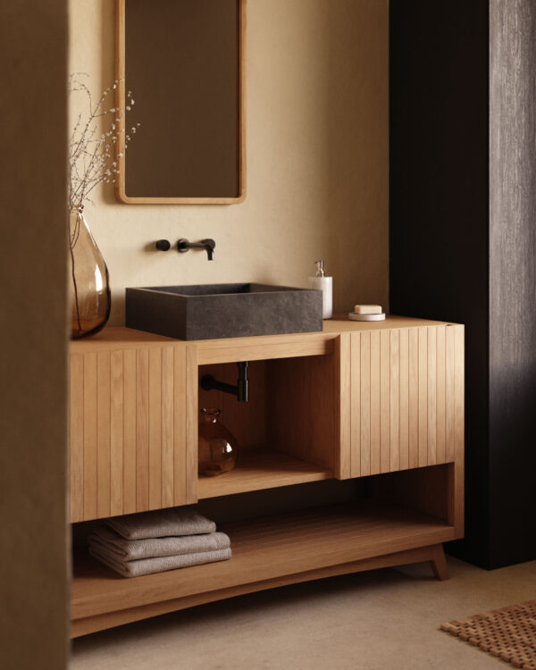 Mueble de baño Kuveni de madera maciza de teca con acabado natural 140 x 50 cm