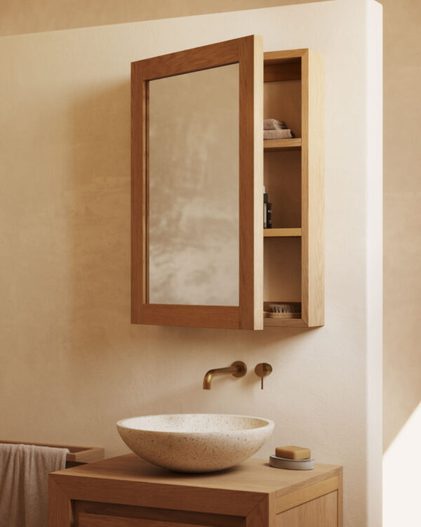 Armario con espejo de baño Plubia de madera maciza de teca 50 x 70 cm