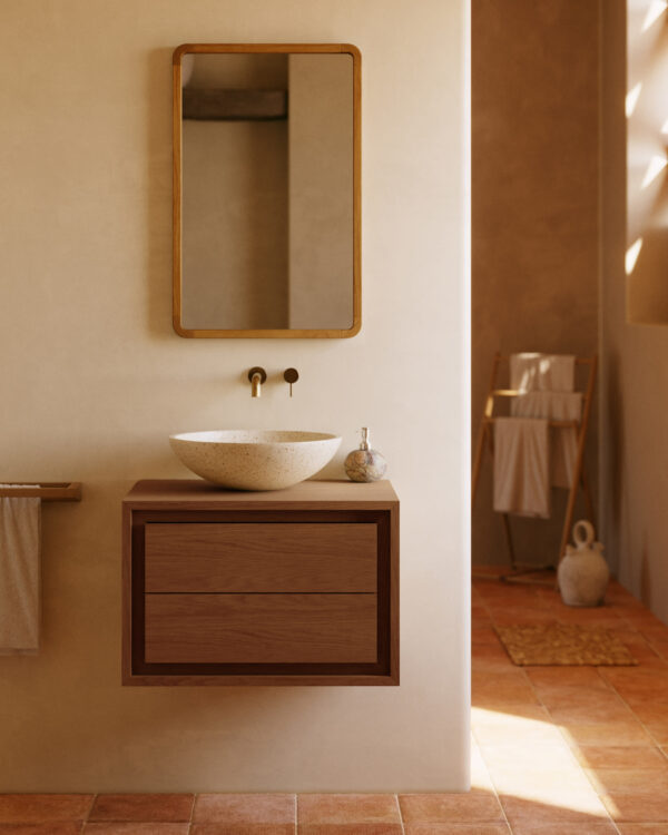 Mueble de baño Kenta de madera maciza de teca con acabado natural 60 x 45 cm