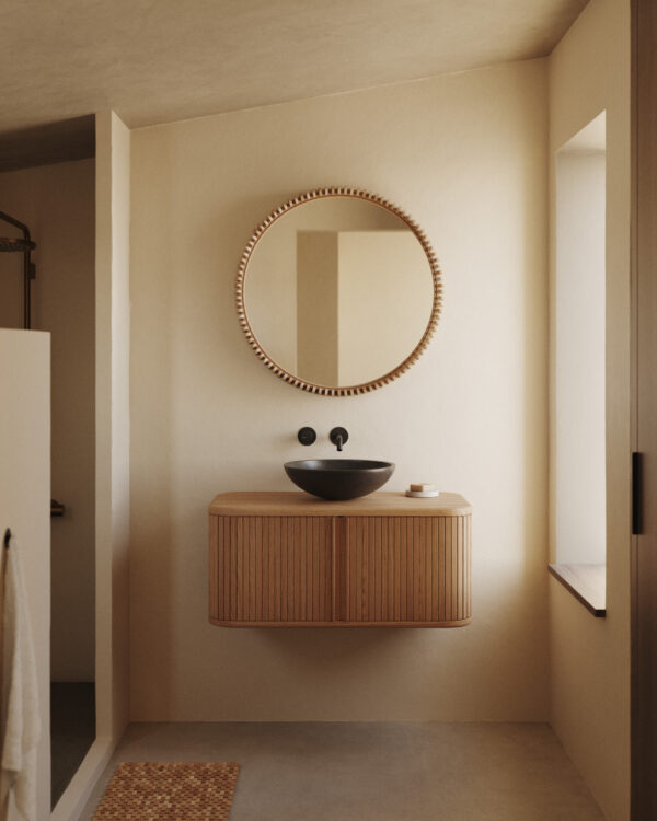 Mueble de baño Mailen en chapa de fresno con acabado natural 90 x 45 cm