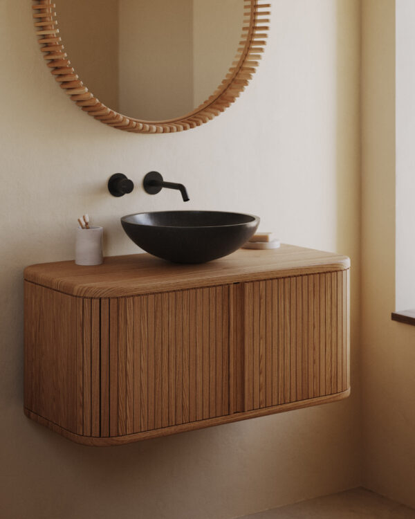 Mueble de baño Mailen en chapa de fresno con acabado natural 90 x 45 cm