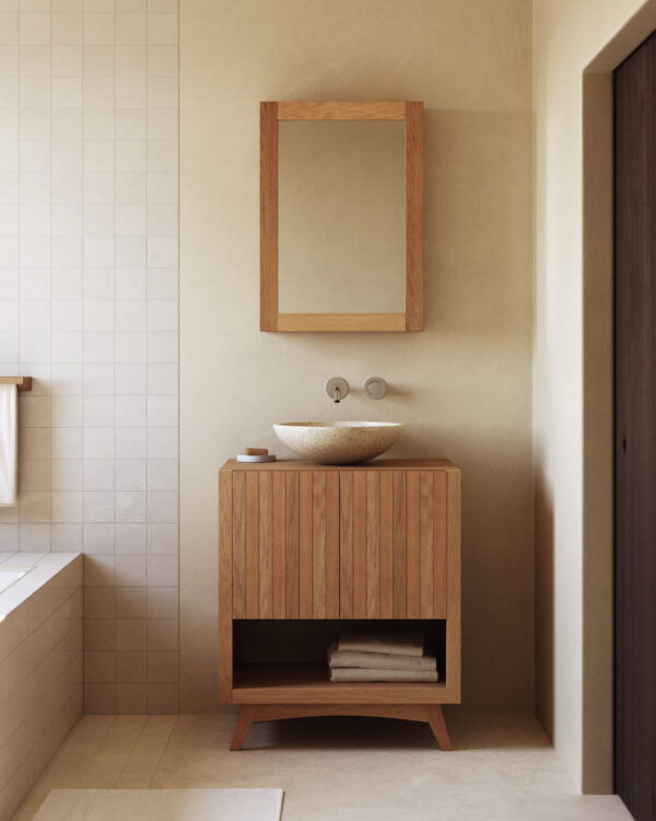 Mueble de baño rectangular Kuveni de madera maciza de teca 70 x 50 cm