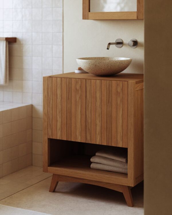 Mueble de baño rectangular Kuveni de madera maciza de teca 70 x 50 cm