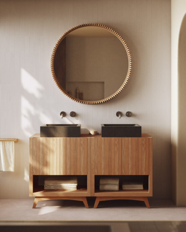 Mueble de baño rectangular Kuveni de madera maciza de teca 70 x 50 cm