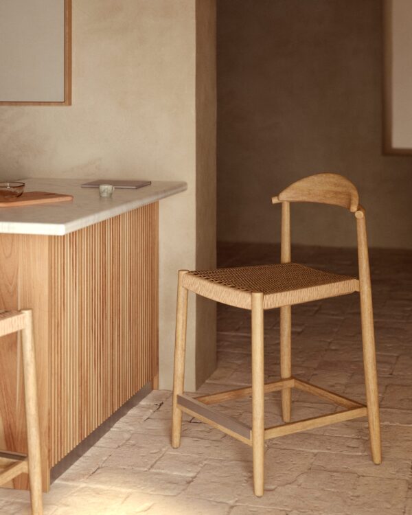 Taburete Nina de madera maciza de acacia y cuerda beige altura 62 cm FSC 100%