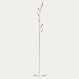 Perchero Nerb acero blanco y madera de caucho natural 175 cm