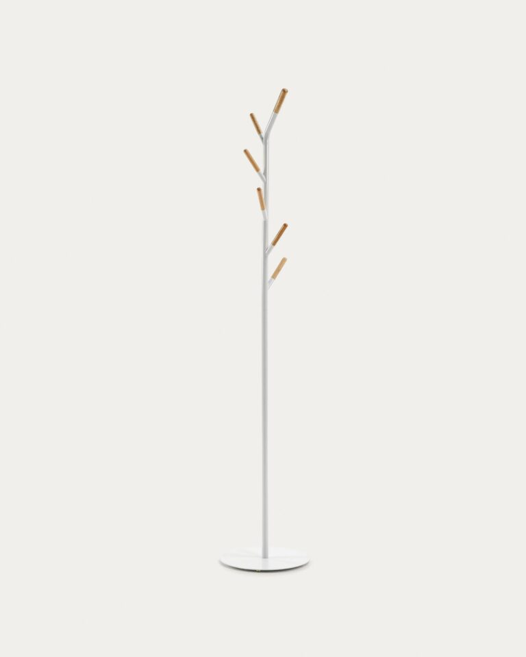 Perchero Nerb acero blanco y madera de caucho natural 175 cm