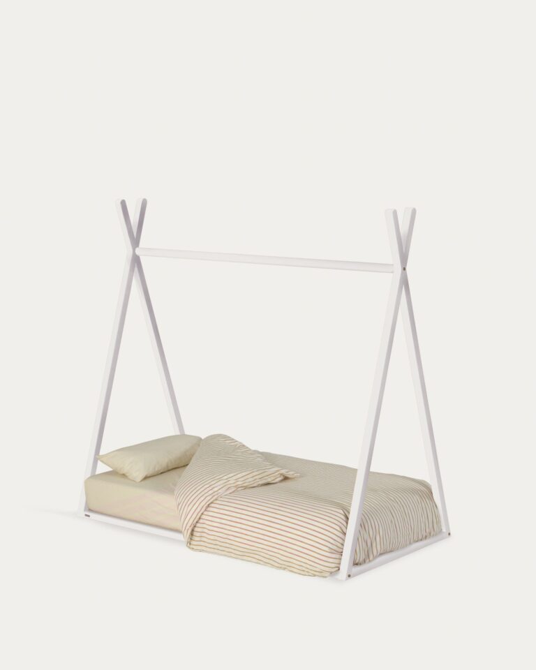 Cama tipi Maralis de madera maciza de haya con acabado blanco para colchón de 70 x 140 cm