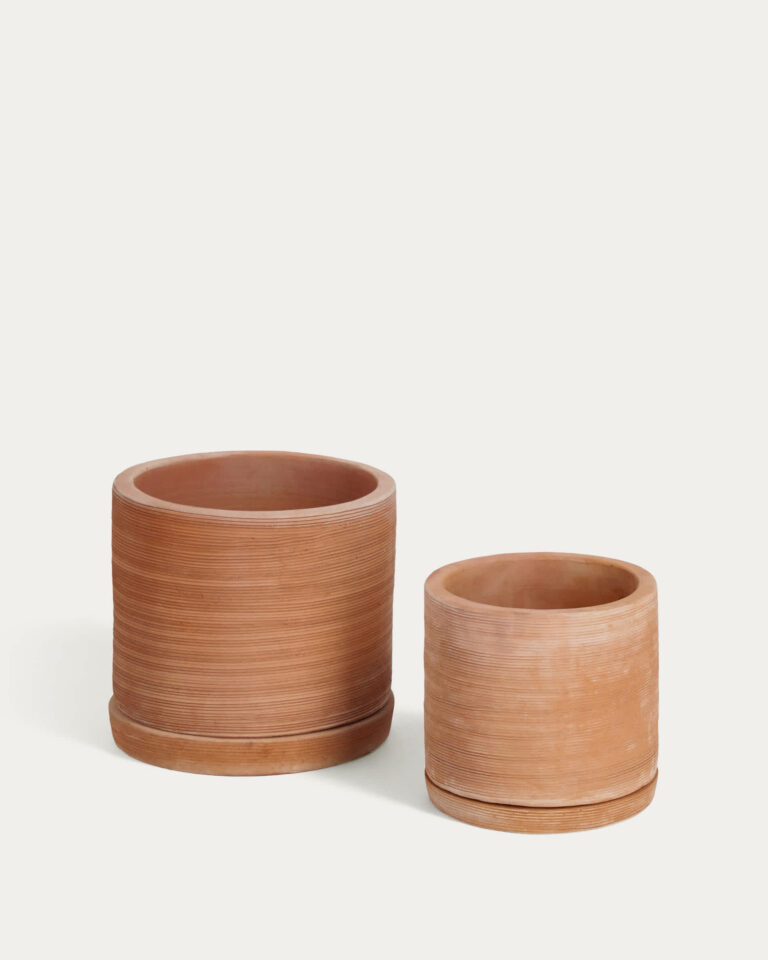 Set Karlina de 2 macetas con plato de terracota Ø 33 cm / Ø 24 cm