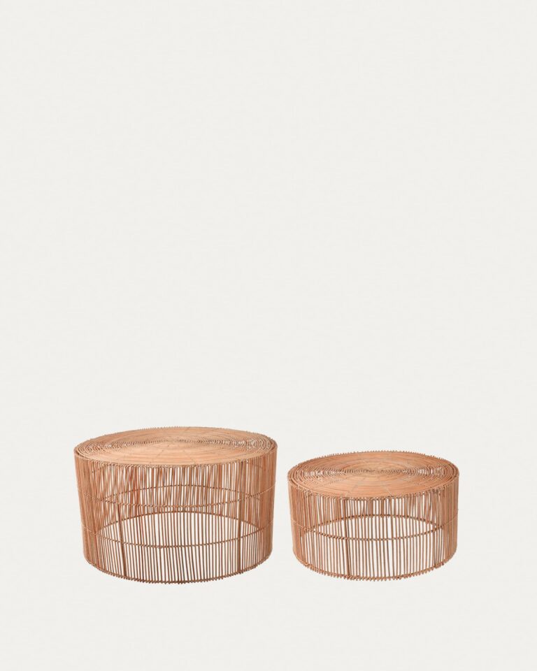 Set Elmima de 2 mesas de centro 100% ratán con acabado natural Ø 66 cm y Ø 55 cm