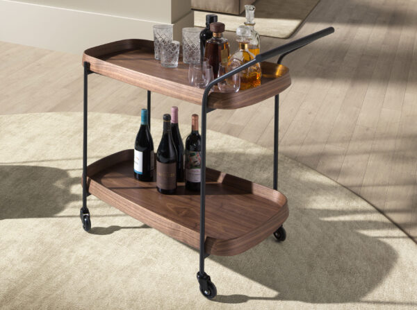 Carrito minibar nogal y acero negro