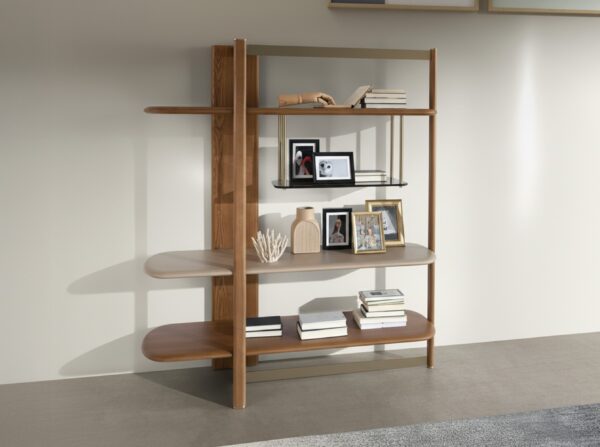 Estantería rectangular izquierda nogal claro y madera color Greige