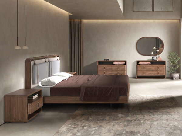 Cama tela color beige y gris