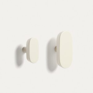 Set Arely de 2 colgadores de madera maciza de haya con acabado lacado beige 6,5 cm / 10 cm