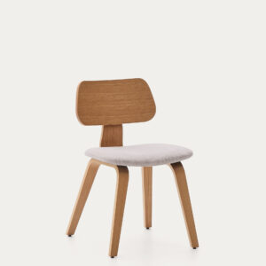 Silla Gena de chapa de roble y chenilla beige